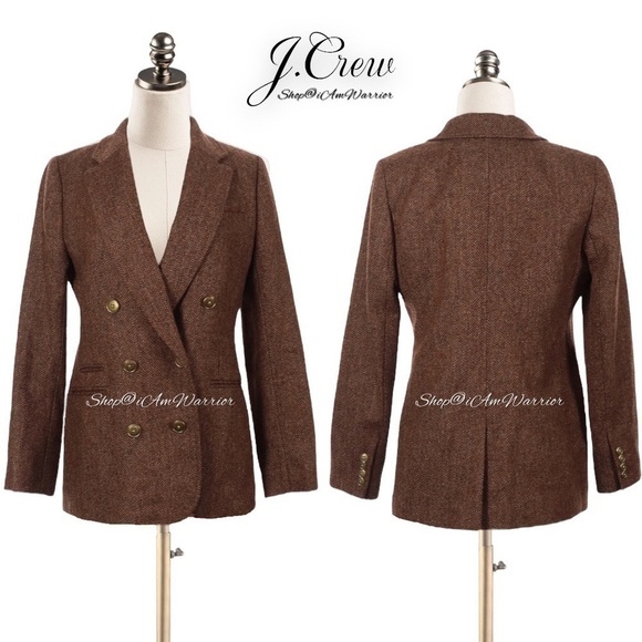 J.Crew hazelnut brown herringbone double breasted Moon English wool blazer - Picture 8 of 16